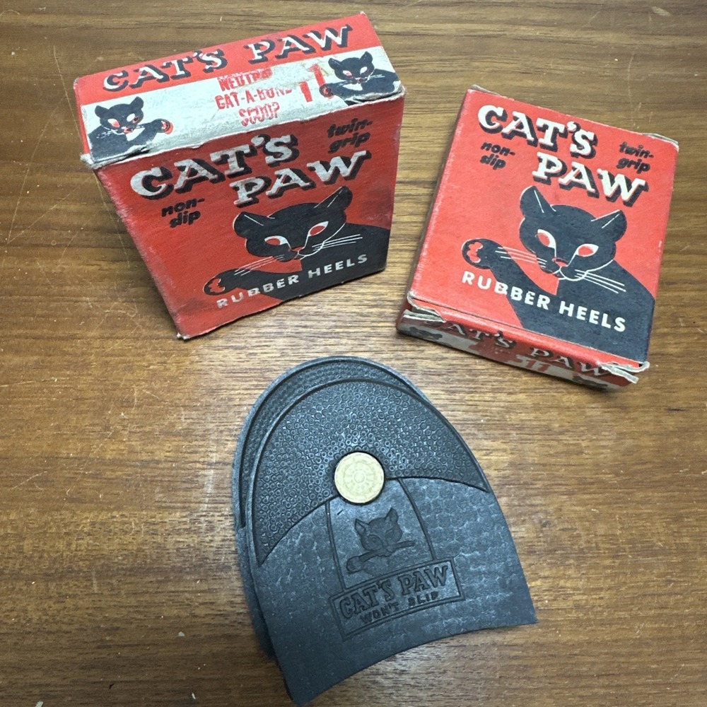 (2) Vintage 1950s Cats Paw Neutral Rubber‎ Shoe Heels Size 11 with Original Box